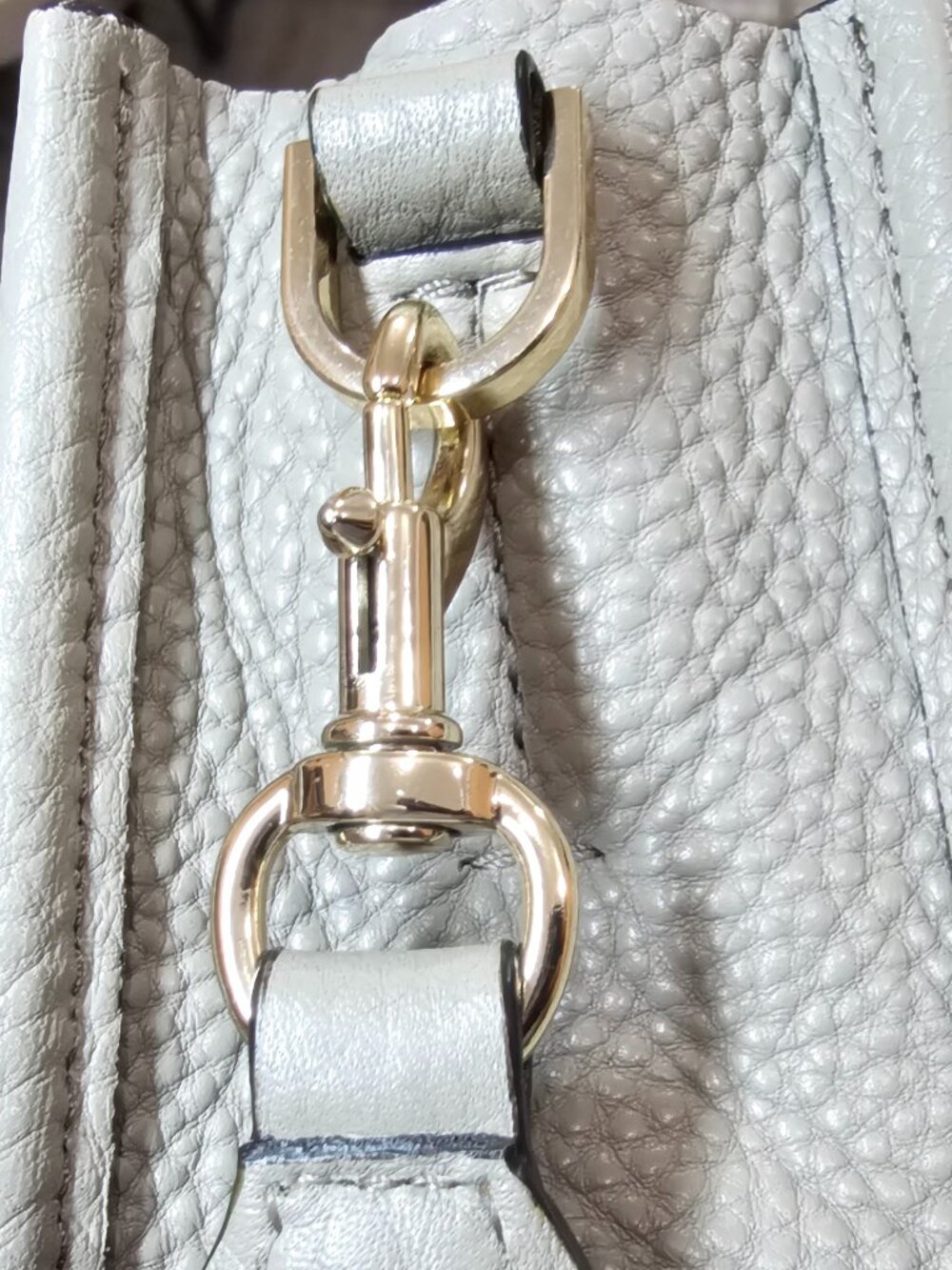 Taupe Gray Pebbled Leather Crossbody Bag w/ Gold Studs by Rebecca Minkoff - Picture 8 of 14